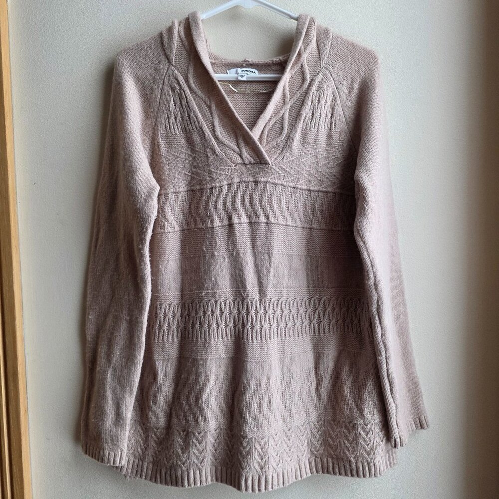 Sonoma Aztec Style Taupe Pullover Hoodie Sweater Size Medium